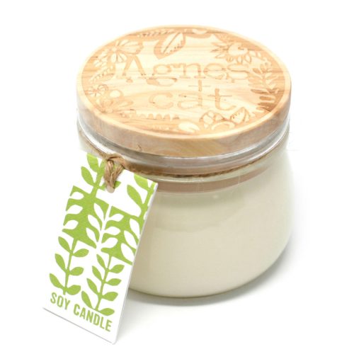 Szójagyertya Üvegben Fa Fedéllel- Erdei Bogyók/180g, ajándékcsomagolás