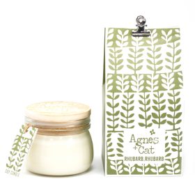   Szójagyertya Üvegben Fa Fedéllel- Rebarbara/180g, ajándékcsomagolás