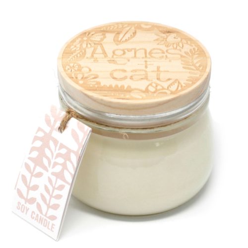 Szójagyertya Üvegben Fa Fedéllel- Japán Virágoskert/180g, ajándékcsomagolás