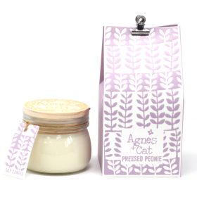   Szójagyertya Üvegben Fa Fedéllel- Pivónia/180g, ajándékcsomagolás