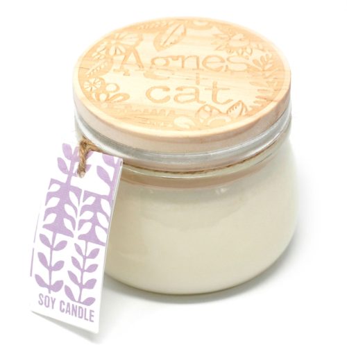 Szójagyertya Üvegben Fa Fedéllel- Pivónia/180g, ajándékcsomagolás