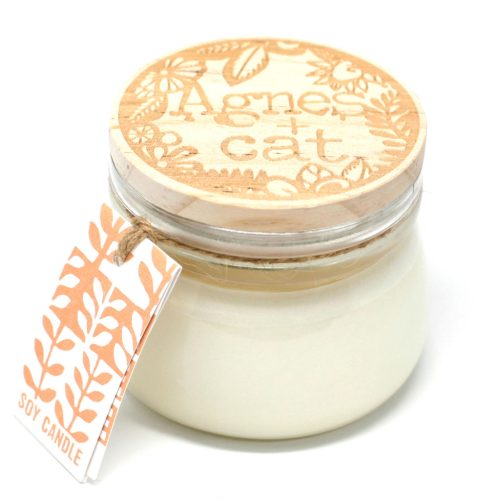 Szójagyertya Üvegben Fa Fedéllel- Mandarin/180g, ajándékcsomagolás