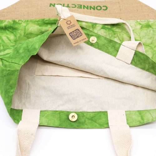 Juta és Pamutvászon Táska - Zöld - Életfa - Connection