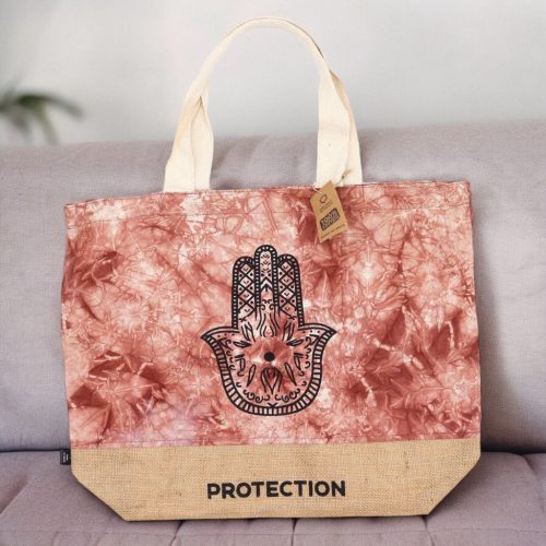 Juta és Pamutvászon Táska - Terrakotta - Hamsa - Protection
