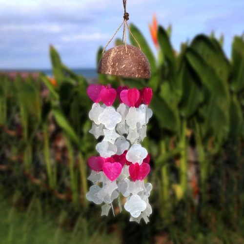 Kókusz és Capiz Szélcsengő - Rózsaszín és Fehér - 35cm