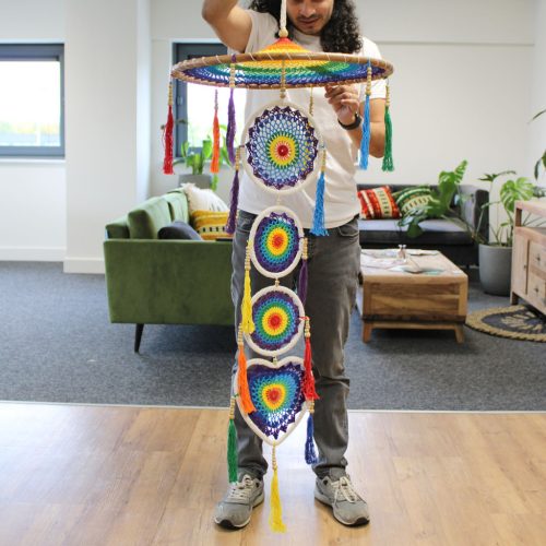 Extra Nagy Álomfogó Tetővel - Élénk Szivárvány