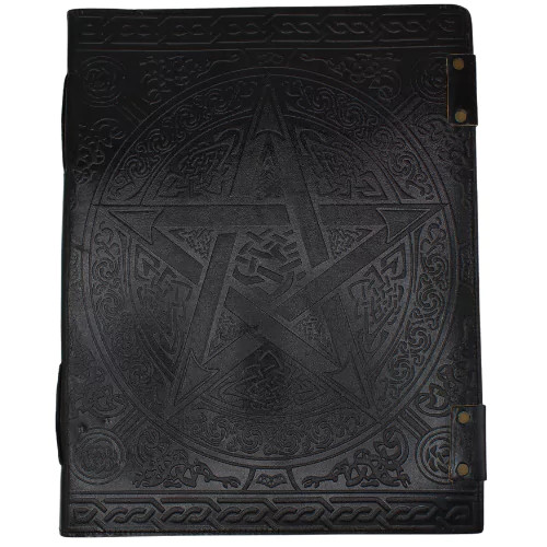 Nagy Bőr Kötésű Pentagram Napló, Fekete  7 Csakra  25 x 33 cm 100 oldal