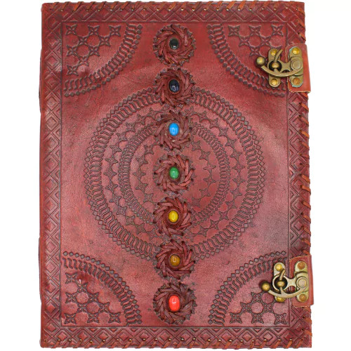 Nagy Bőr Kötésű Mandala Napló, Barna , 7 Csakra  25 x 33 cm, 100 oldal