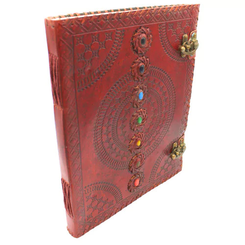 Nagy Bőr Kötésű Mandala Napló, Barna , 7 Csakra  25 x 33 cm, 100 oldal