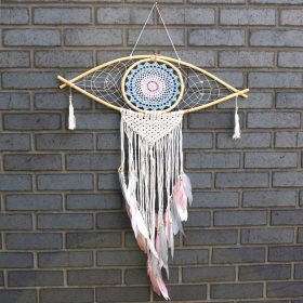   Védő Álomfogó - Nagy Makramé Szem - Kék/Fehér/Rózsaszín