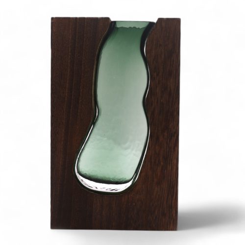 Üveg Váza/Terrárium Sötét Tung Fában - 14.5x5x23cm