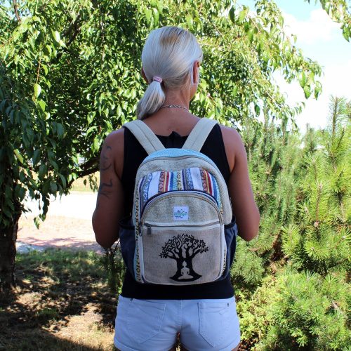 Kicsi Kendervászon Hátizsák - Zsebes-Fűzött Zsinórral