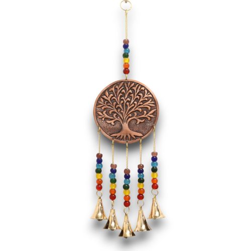 Indiai Harangjáték - Közepes életfa - Chakra Gyöngyök, 5 Csengő - 10x36cm