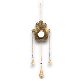   Indiai Harangjáték - Hamsa - Kicsi Tükör, 3 Csengő - 14x55cm