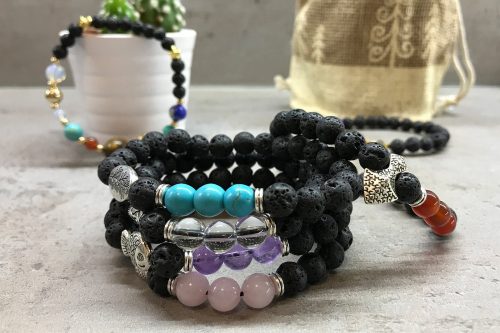Lávakő karkötő- Hegyikristály és Tribal