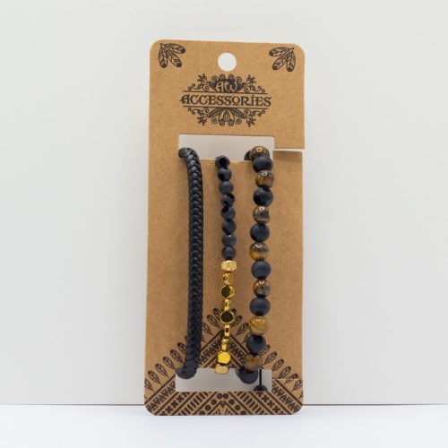 Férfias Karkötő Szett -  Fekete és Barna (vegyes)