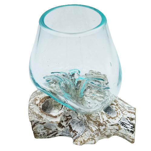 Olvasztott Üveg Fehér Súrolt Fa Alátéten - Kicsi Tál