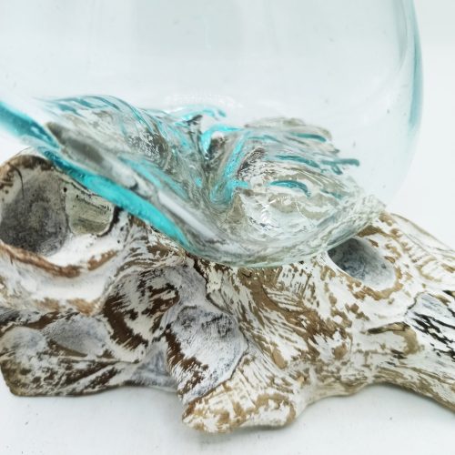 Olvasztott Üveg Fehér Súrolt Fa Alátéten - Kicsi Tál