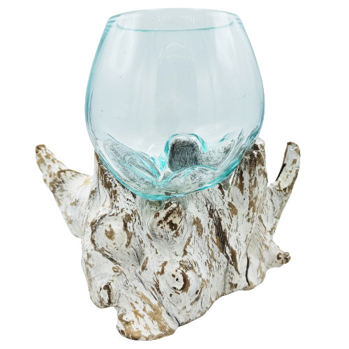 Olvasztott Üveg Fehér Súrolt Fa Alátéten - Közepes Tál