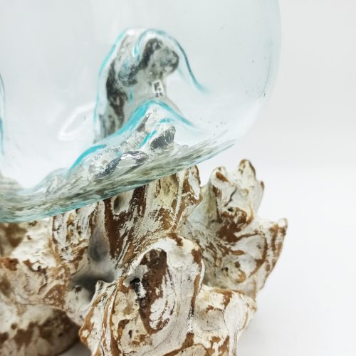 Olvasztott Üveg Fehér Súrolt Fa Alátéten - Nagy Tál