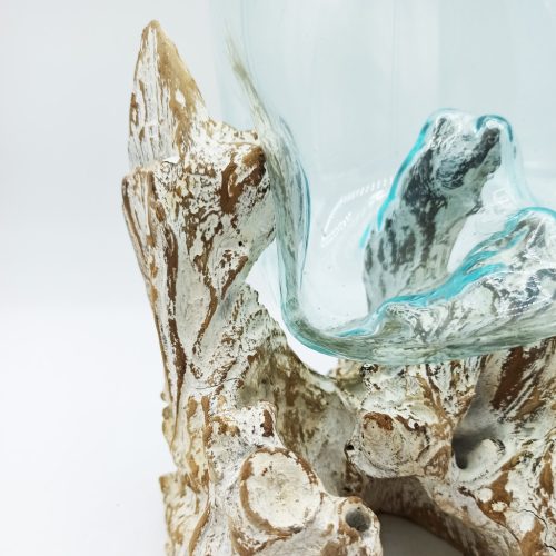 Olvasztott Üveg Fehér Súrolt Fa Alátéten - Nagy Tál