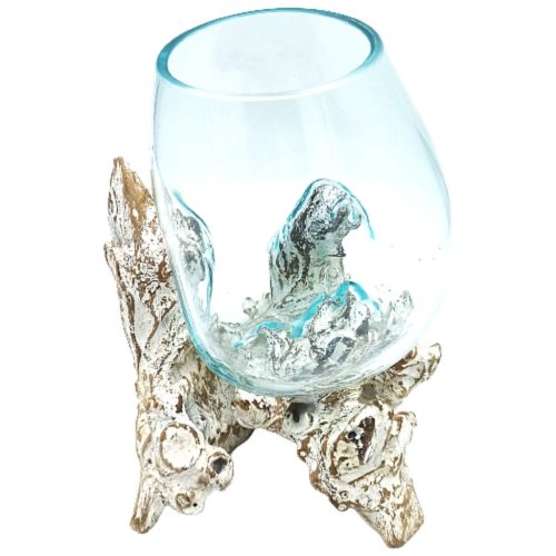 Olvasztott Üveg Fehér Súrolt Fa Alátéten - Nagy Tál