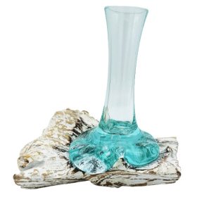 Olvasztott Üveg Fehér Súrolt Fa Alátéten - Kicsi Váza