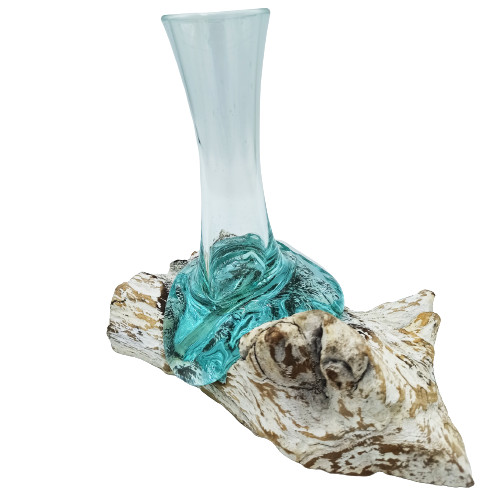 Olvasztott Üveg Fehér Súrolt Fa Alátéten - Kicsi Váza