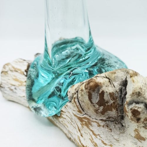 Olvasztott Üveg Fehér Súrolt Fa Alátéten - Kicsi Váza