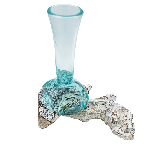 Olvasztott Üveg Fehér Súrolt Fa Alátéten - Közepes Váza