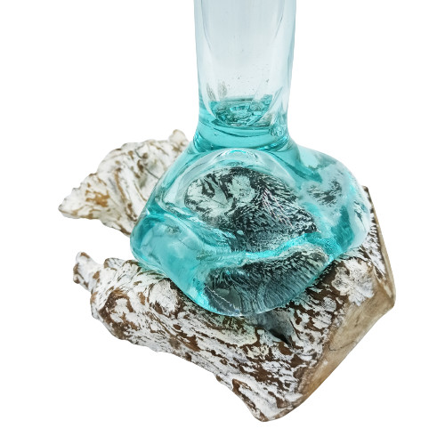 Olvasztott Üveg Fehér Súrolt Fa Alátéten - Közepes Váza