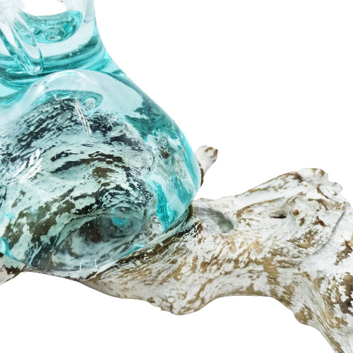 Olvasztott Üveg Fehér Súrolt Fa Alátéten - Közepes Váza