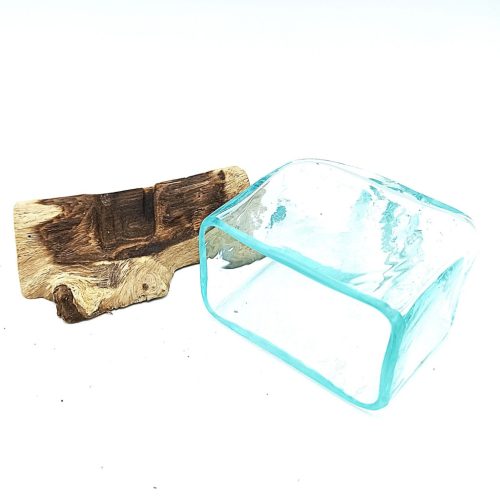 Üveg Tartály Fa Alátéten Állvánnyal - Kicsi Tál