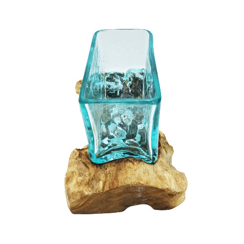 Üveg Tartály Fa Alátéten Állvánnyal - Nagy Tál