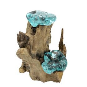 Olvasztott Üveg Fa Alátéten - Kettős Gyertyatartó