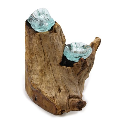 Olvasztott Üveg Fa Alátéten - Kettős Gyertyatartó