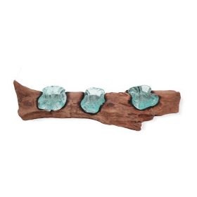 Olvasztott Üveg Fa Alátéten - Lapos Hármas Gyertyatartó