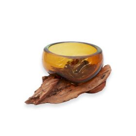 Olvasztott Üveg Fa Alátéten - Kicsi Jantár Tál