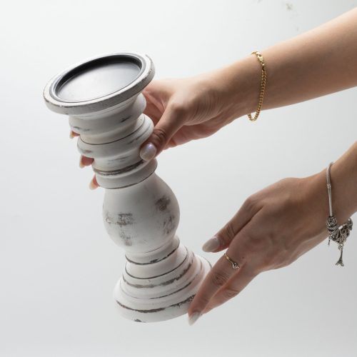 Klasszikus Gyertyatartó - Fehér Súrolt -  23x10cm - Kicsi