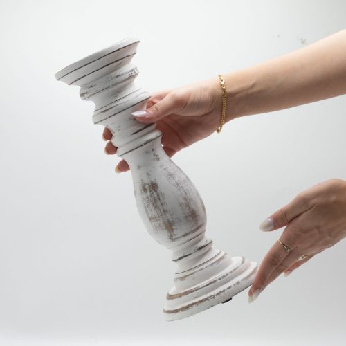 Klasszikus Gyertyatartó - Fehér Súrolt -  30x10cm - Közepes