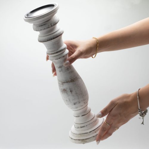 Klasszikus Gyertyatartó - Fehér Súrolt - 37x10cm - Nagy