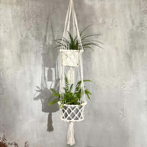 Makramé Függő Virágtartó - Kettős