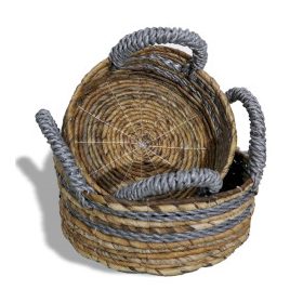 Banánlevél és Szürke Raffia Kosár- 2-es szett