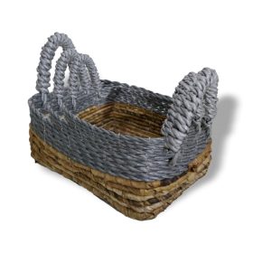   Banánlevél és Szürke Raffia Négyzetes Kosár- 3-mas szett