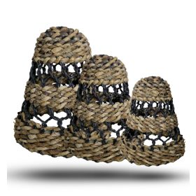   Natúr Banánlevél és Fekete Rafia Lámpaernyők - 3-mas szett