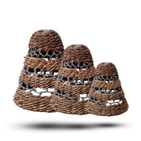   Natúr Banánlevél és Szürke Rafia Lámpaernyők - 3-mas szett