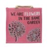 Juta Táska Felirattal - We are Flowers - Olívazöld, Rózsaszín és Natúr