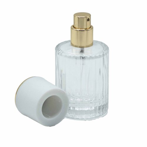 Fehér - 30ml Kerek Bordás Üveg, Szórófej és Kupak