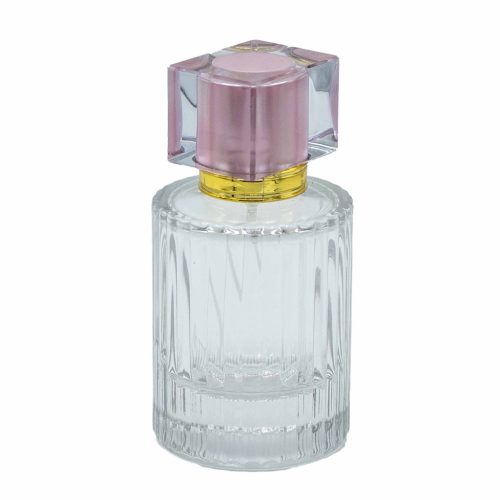 Rózsaszínű - 50ml Kerek Bordás Üveg, Szórófej és Kupak