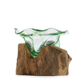   Újrahasznosított Üveg - Nagy Díszített Tál Fa Alátéten